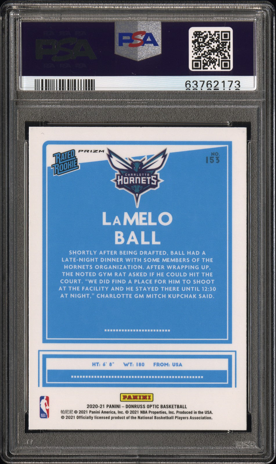 2020 Panini Donruss Optic #153 Lamelo Ball Purple Pulsar PSA 10