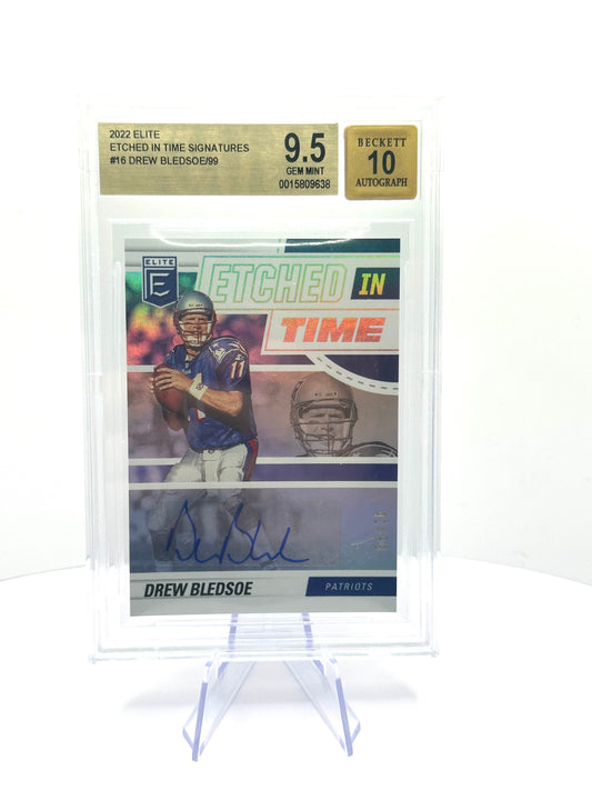 2022 Donruss Elite Drew Bledsoe Etched In Time Auto #/99 Patriots BGS 9.5 Autograph 10