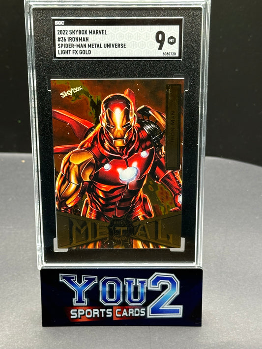 2022 Skybox Marvel #36 Ironman Spiderman Metal Universe Light Fx Gold